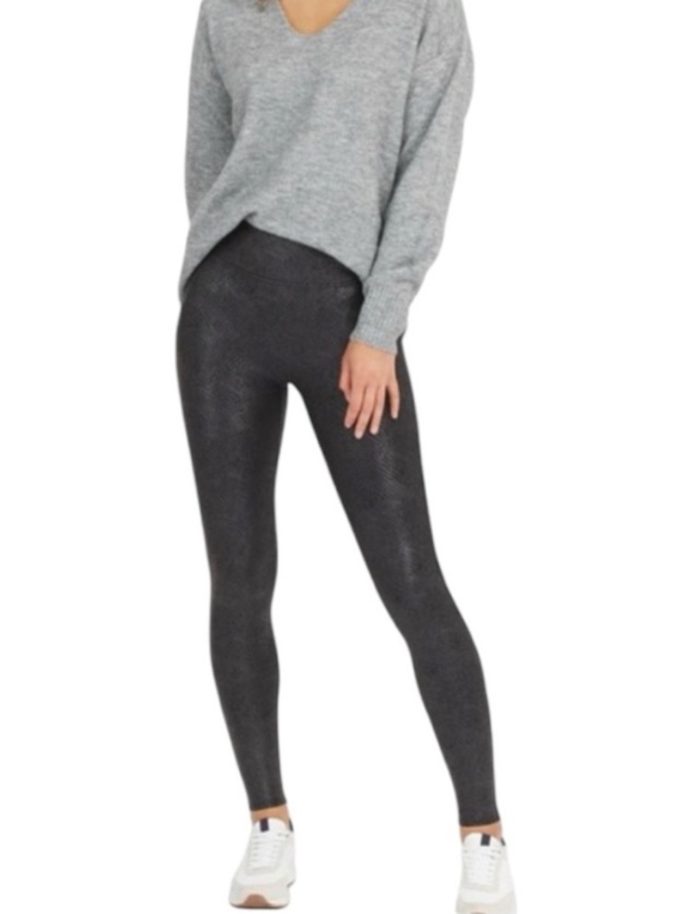 SPANX Black Textured Faux Leather Snakeskin High-Waist Leggings